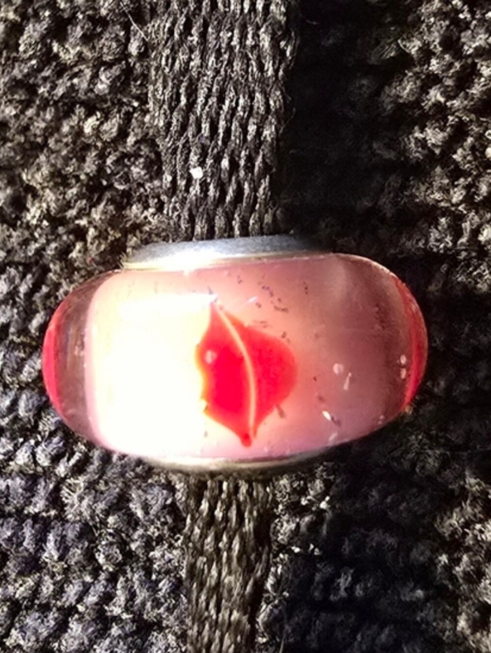 Pandora Pink Glass Charm Bead with Red Lips Accent